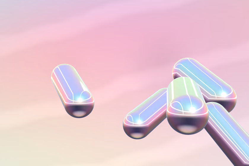 Pills of chrome, scattered in the air